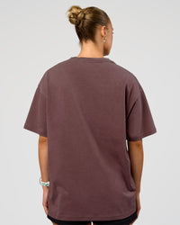 Woman wearing Offset Heavyweight Unisex Oversized Tee - Cocoa Powder-Cocoa Powder | Model:Maja | Size:XS | Thumbnail Index: 5