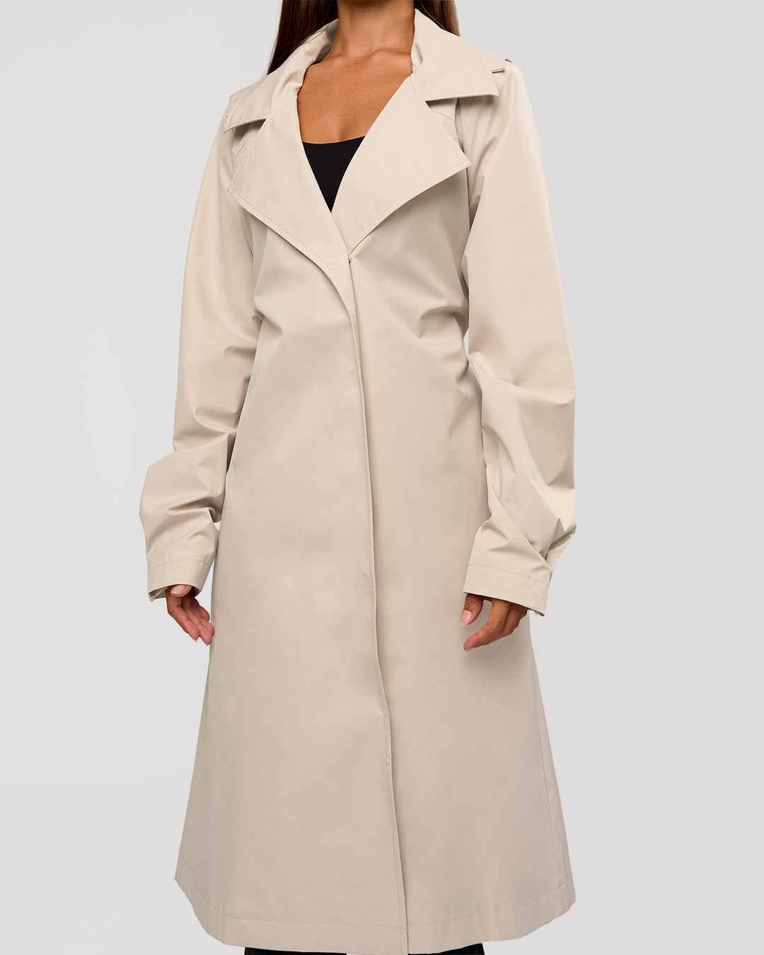 Woman wearing On the Move Trench Coat - Shale Beige | Model:Brylee | Size:XS - view 9