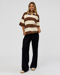 Woman wearing Oversized Rugby Polo - Off White - Brown | Model:Leilani | Size:XS | Thumbnail Index: 10