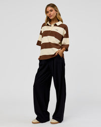 Woman wearing Oversized Rugby Polo - Off White - Brown | Model:Leilani | Size:XS | Thumbnail Index: 7