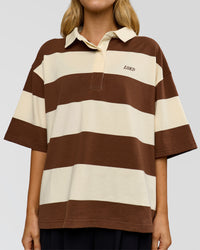 Woman wearing Oversized Rugby Polo - Off White - Brown | Model:Leilani | Size:XS | Thumbnail Index: 8