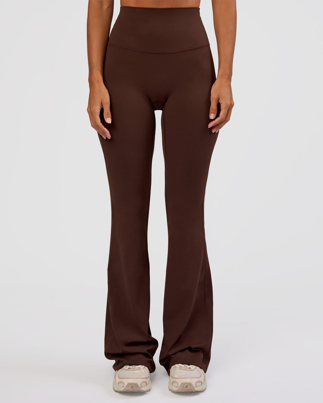 Woman wearing Peaches Elixir High-Rise Flared Pant - Hot Chocolate | Model:Brylee | Size:XS - view 2