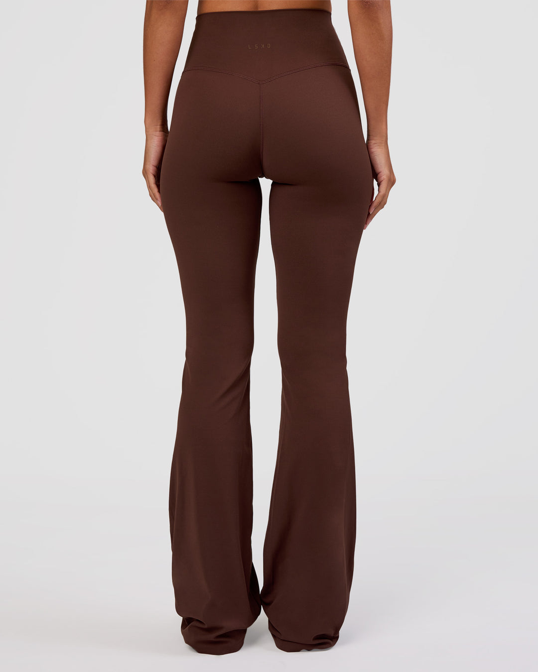 Woman wearing Peaches Elixir High-Rise Flared Pant - Hot Chocolate | Model:Brylee | Size:XS - view 3