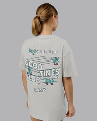 Woman wearing Perspective FLXCotton Oversized Tee - Digital Mist-White | Model:Emilie | Size:XS | Thumbnail Index: 6