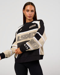 Woman wearing Power Sweater - Black-Shale Beige | Model:Brylee | Size:XS | Thumbnail Index: 4