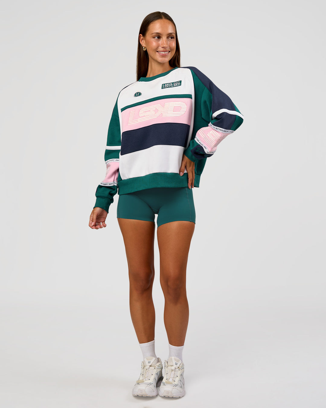 Woman wearing Power Sweater - Future Navy-Teal | Model:Brylee | Size:XS - view 7