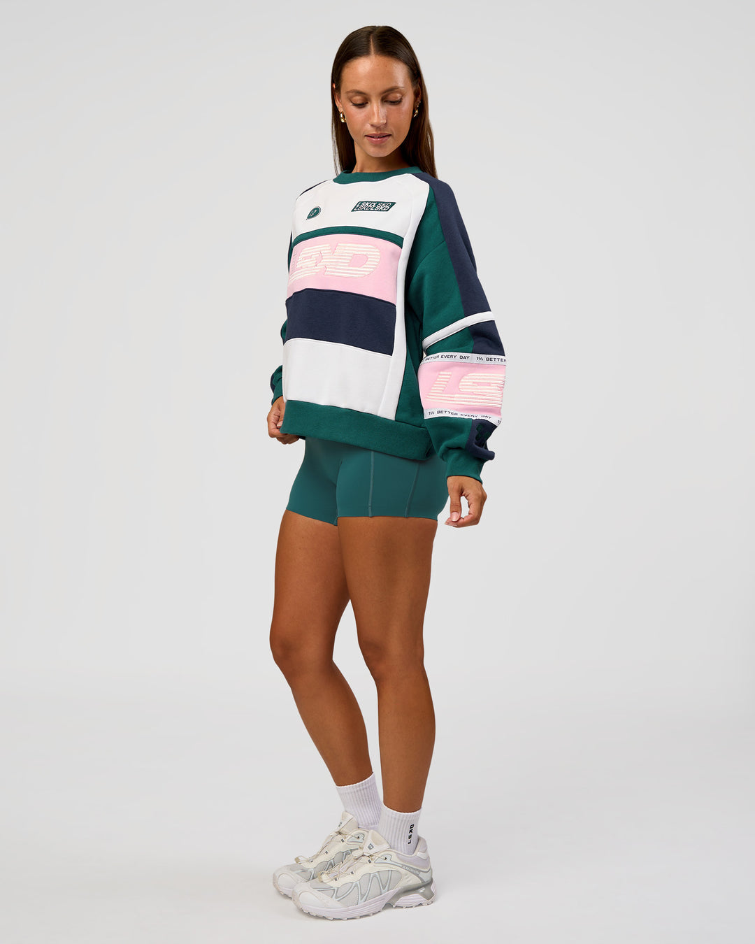 Woman wearing Power Sweater - Future Navy-Teal | Model:Brylee | Size:XS - view 4