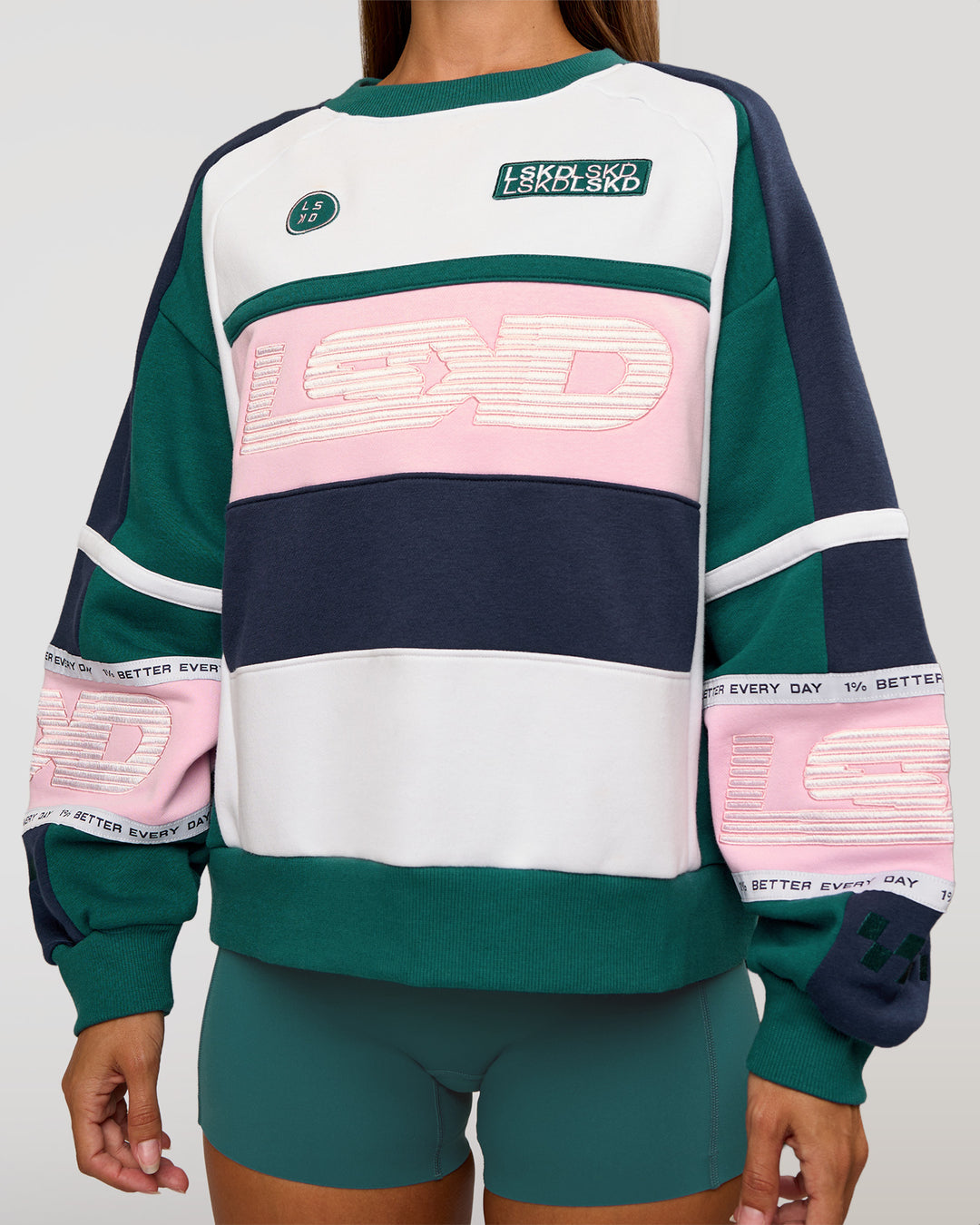 Woman wearing Power Sweater - Future Navy-Teal | Model:Brylee | Size:XS - view 5