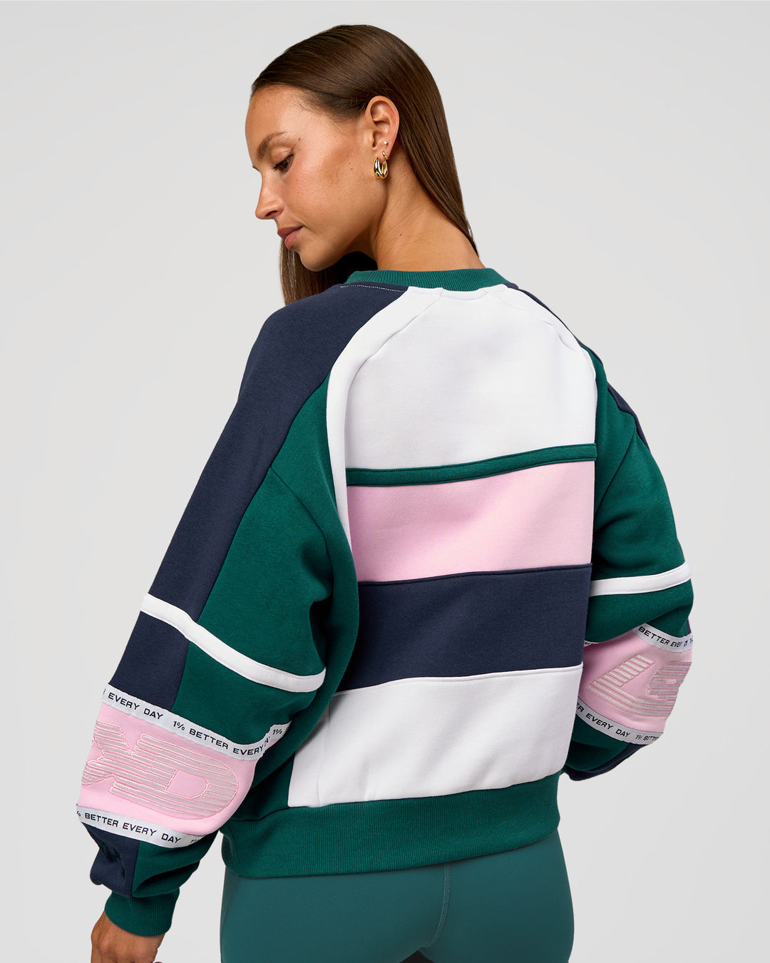 Woman wearing Power Sweater - Future Navy-Teal | Model:Brylee | Size:XS - view 3