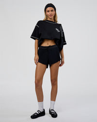 Woman wearing Pressure is Privilege Oversized Tee - Black-White | Model:Leilani | Size:XS | Thumbnail Index: 6
