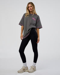 Woman wearing Pressure is Privilege Oversized Tee - Dark Storm Washed-Ultra Fuchsia | Model:Leilani | Size:XS | Thumbnail Index: 9