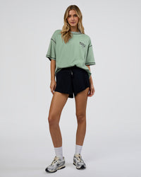 Woman wearing Pressure is Privilege Oversized Tee - Iceberg Green-Black | Model:Leilani | Size:XS | Thumbnail Index: 6