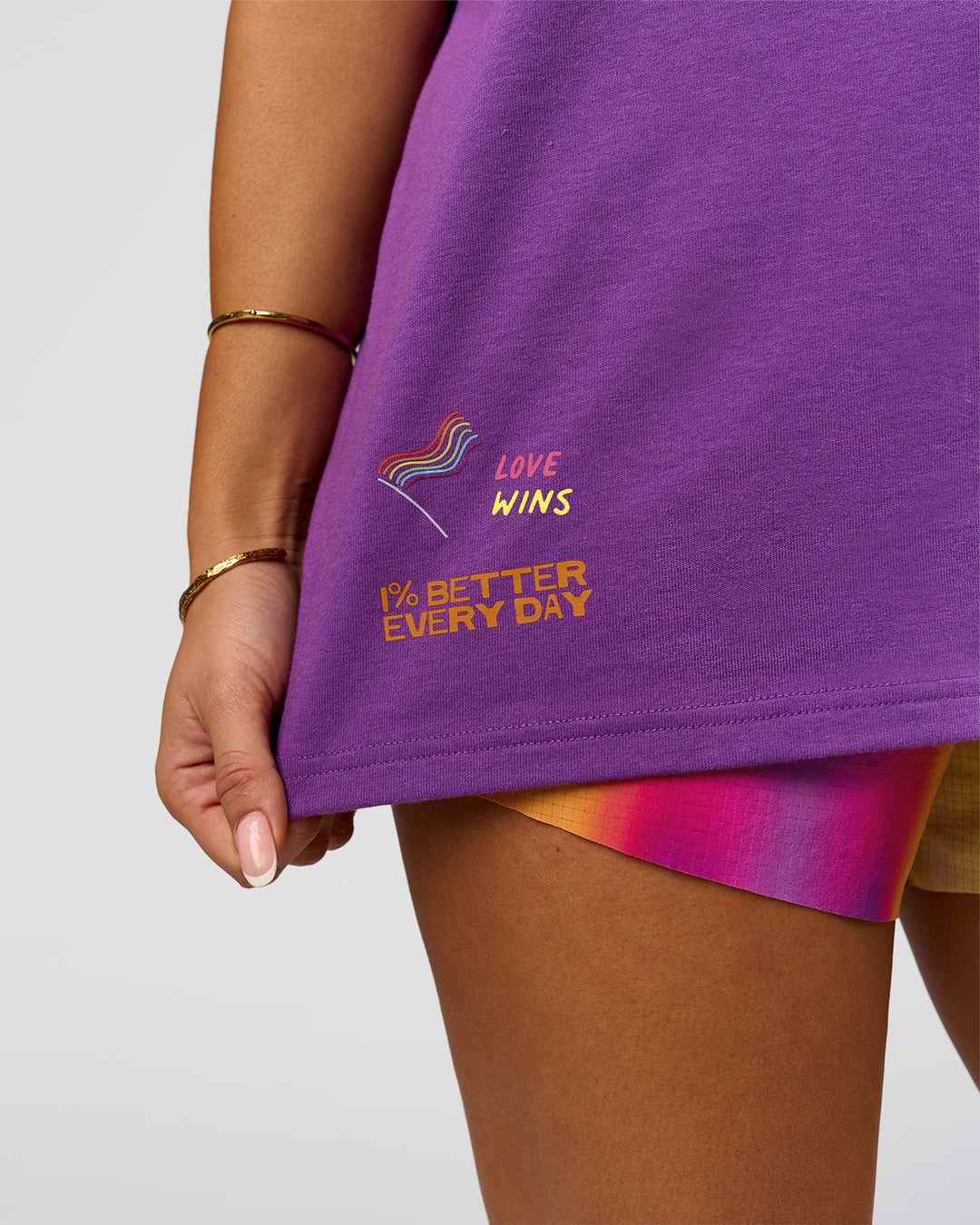 Woman wearing Pride Sticker Boxy Tee - Fresh Purple | Model:Bianca | Size:XS - view 6