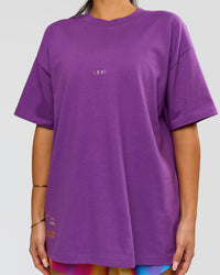 Woman wearing Pride Sticker Boxy Tee - Fresh Purple | Model:Bianca | Size:XS | Thumbnail Index: 9