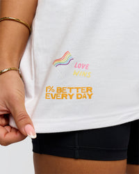 Woman wearing Pride Sticker Boxy Tee - White | Model:Bianca | Size:XS | Thumbnail Index: 10