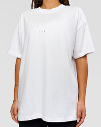 Woman wearing Pride Sticker Boxy Tee - White | Model:Bianca | Size:XS | Thumbnail Index: 13