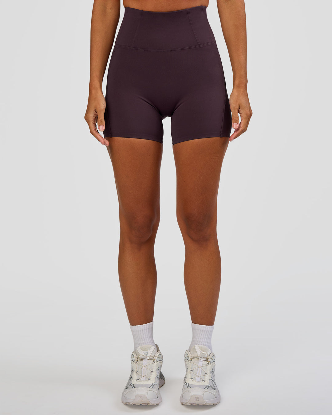 Woman wearing Progression Ultra High-Rise 4" Short - Midnight Plum | Model:Brylee | Size:XS - view 4