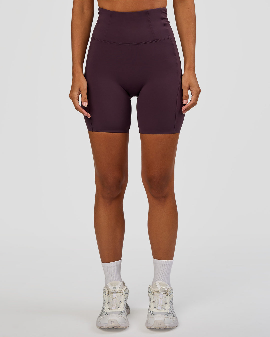Woman wearing Progression Ultra High-Rise 6" Short - Midnight Plum | Mode:Brylee | Size:XS - view 2