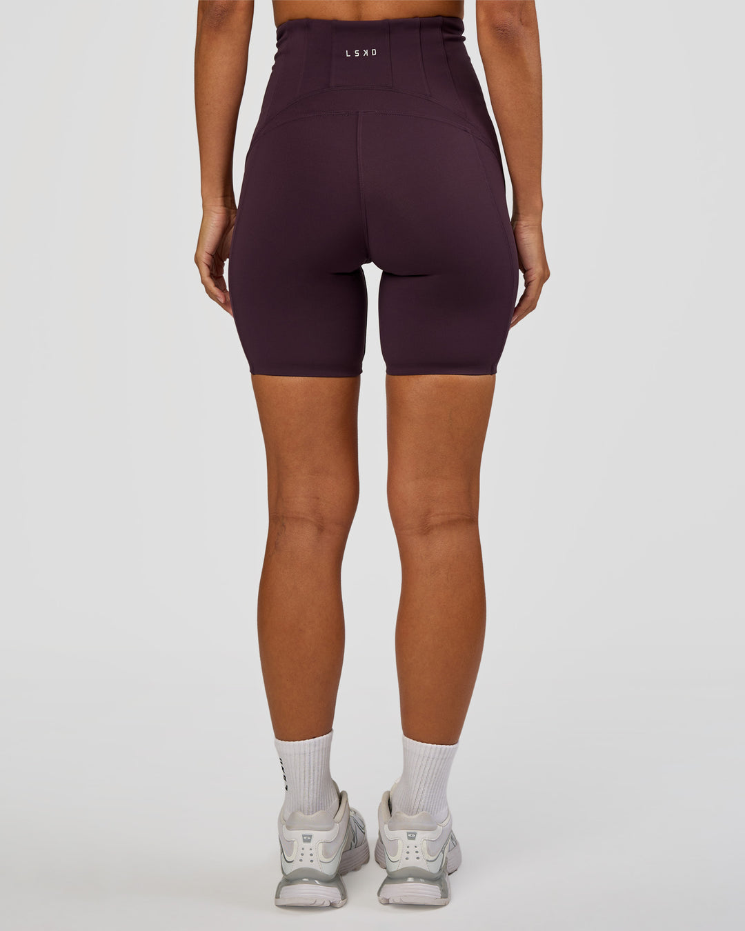 Woman wearing Progression Ultra High-Rise 6" Short - Midnight Plum | Mode:Brylee | Size:XS - view 4