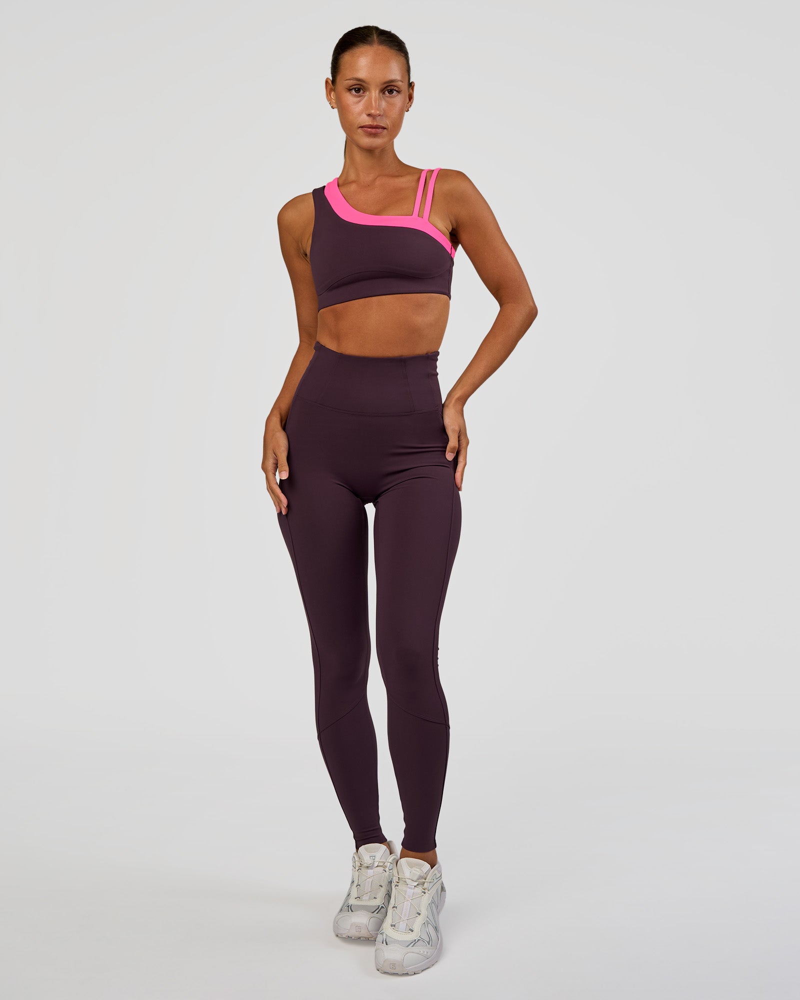 Woman wearing Progression Ultra High-Rise Full Length Legging - Midnight Plum | Model:Brylee | Size:XS