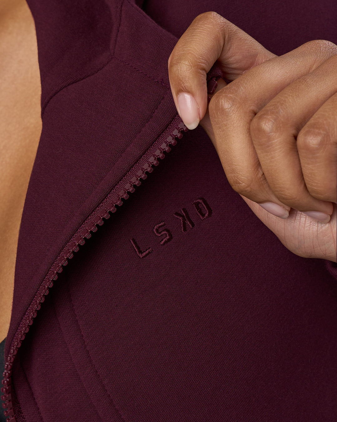 Woman wearing Pursue Mid-Weight Hoodie - Cherry Lacquer | Model:Jordan | Size:XS - view 6
