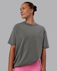 Woman wearing Rise & Lift Washed FLXCotton Oversized Tee - Graphite-Purple Opulence | Model:Charlize | Size:XS | Thumbnail Index: 2