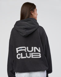 Woman wearing Runner’s Unisex Oversized Hoodie - Black Washed-White | Model:Estella | Size:XS | Thumbnail Index: 4