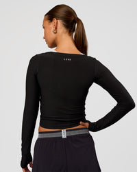Woman wearing Scrunch Long Sleeve Tee - Black | Model:Brylee | Size:XS | Thumbnail Index: 2
