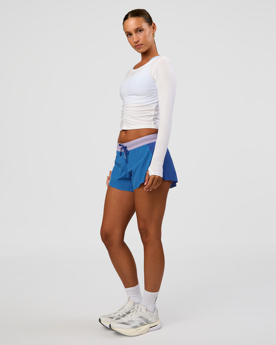 Woman wearing Scrunch Long Sleeve Tee - White | Model:Brylee | Size:XS - view 5