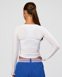 Woman wearing Scrunch Long Sleeve Tee - White | Model:Brylee | Size:XS | Thumbnail Index: 3