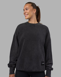 Woman wearing Segmented Oversized Sweater - Black Washed | Model:Charlize | Size:XS | Thumbnail Index: 8