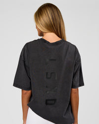 Woman wearing Shadow Mode FLXCotton Oversized Tee - Black Washed | Model:Georgia | Size:XS | Thumbnail Index: 4