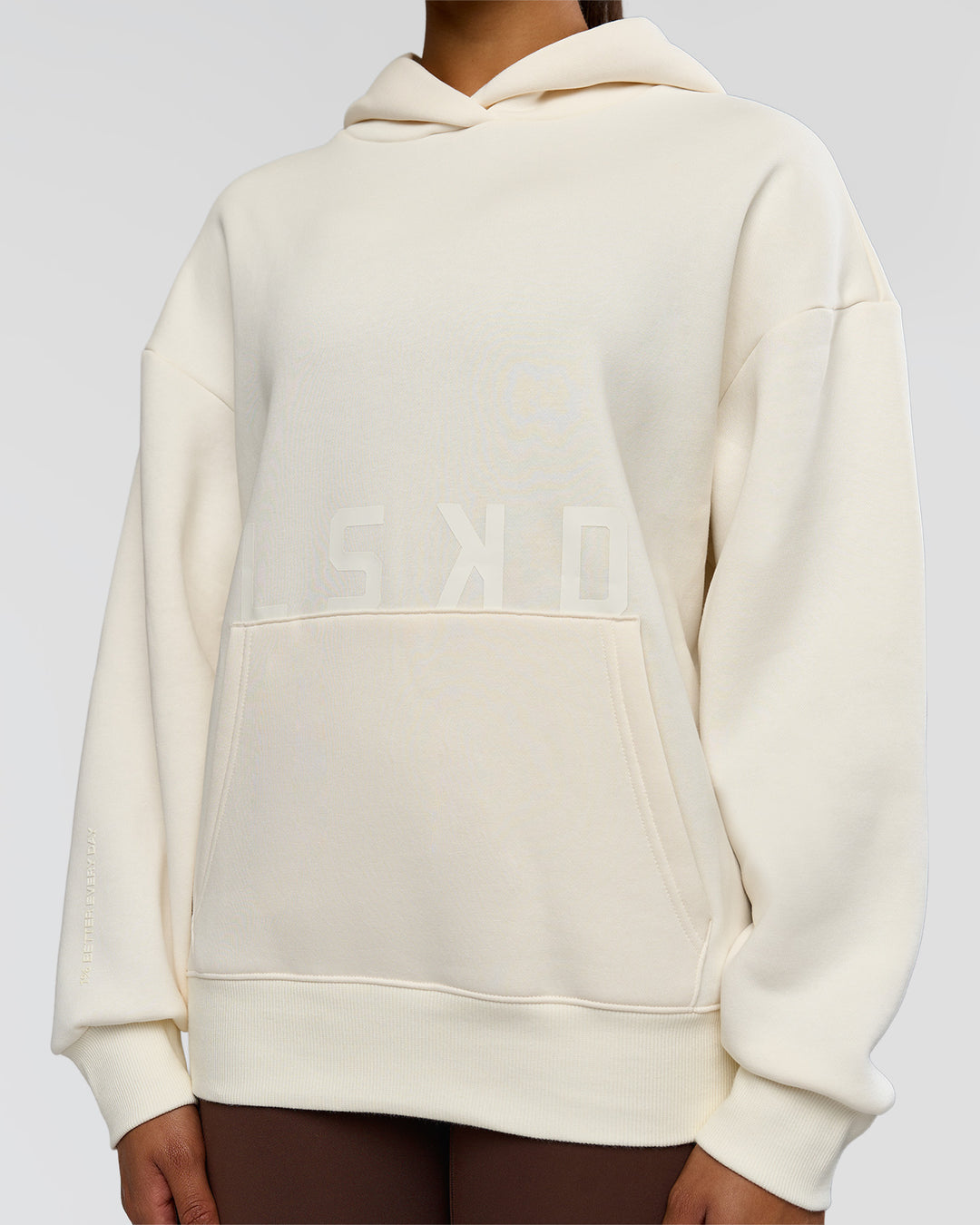 Woman wearing Shadow Mode Oversized Hoodie - Off White | Model:Rosie | Size:XS - view 10