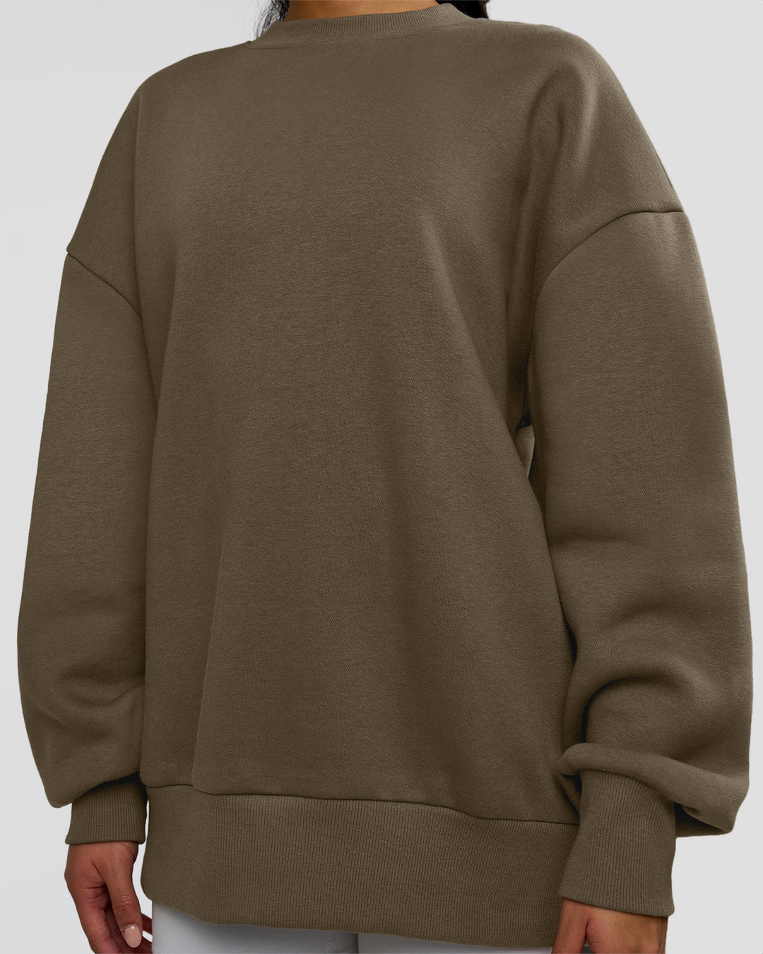 Woman wearing Shadow Mode Oversized Sweater - Walnut Grey | Model:Alex | Size:XS - view 12