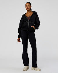 Woman wearing Shadow Mode Oversized Zip Through Hoodie - Black | Model:Rosie | Size:XS | Thumbnail Index: 10