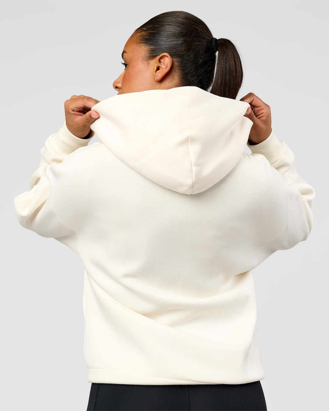 Woman wearing Shadow Mode Oversized Zip Through Hoodie - Off White | Model:Rosie | Size:XS - view 9