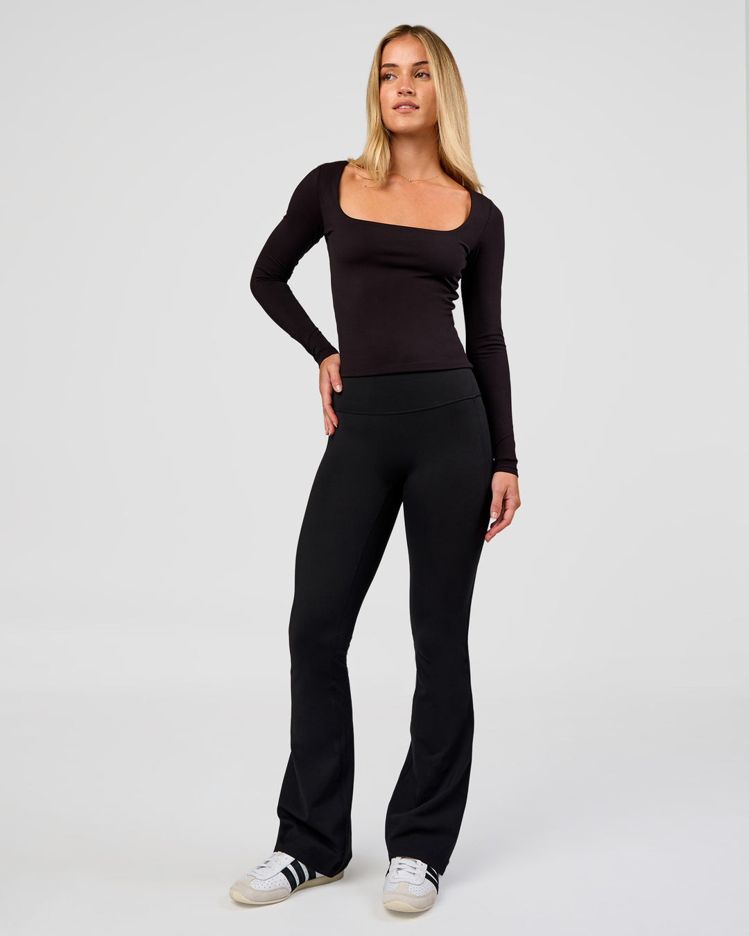Woman wearing Show It Off Long Sleeve Top in Black | Model:Issy | Size:XS - view 7
