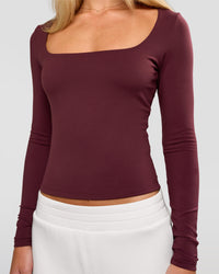 Woman wearing Show It Off Long Sleeve Top in Cherry Lacquer | Model:Issy | Size:XS | Thumbnail Index: 5