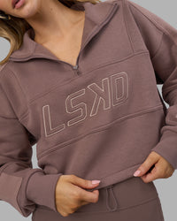 Woman wearing Slam Quarter Zip Sweater - Peppercorn | Model:Leilani | Size:XS | Thumbnail Index: 4