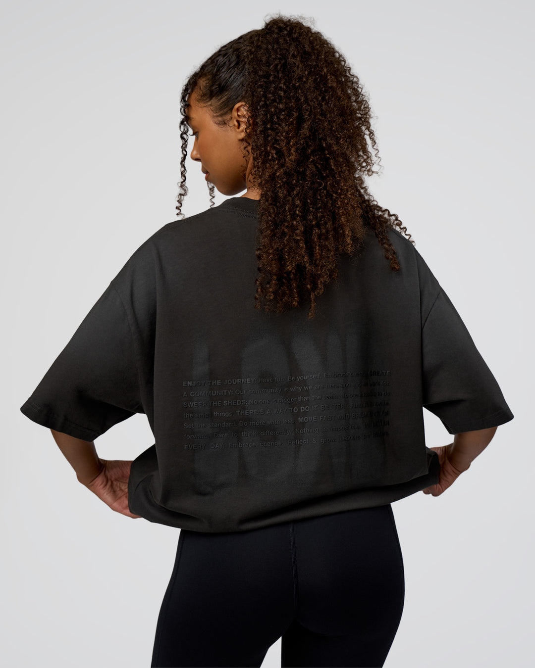 Woman wearing Spray Heavyweight Unisex Oversized Tee - Charcoal Washed | Model:Jordan | Size:S - view 4