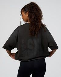 Woman wearing Spray Heavyweight Unisex Oversized Tee - Charcoal Washed | Model:Jordan | Size:S | Thumbnail Index: 3