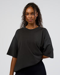 Woman wearing Spray Heavyweight Unisex Oversized Tee - Charcoal Washed | Model:Jordan | Size:S | Thumbnail Index: 4