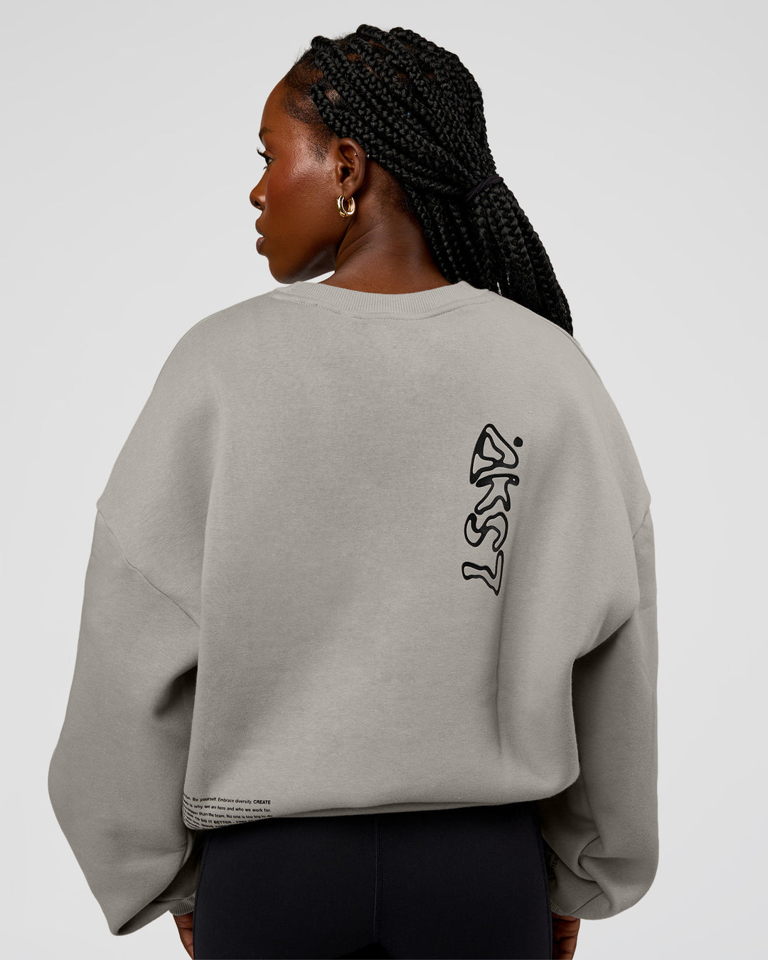 Woman wearing Static Grit Boxy Crew - Alloy-Black | Model:Ellie | Size:XS - view 8
