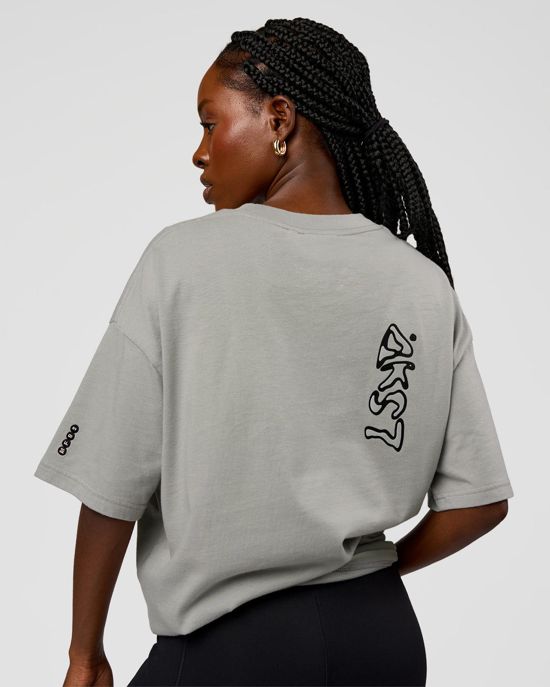 Woman wearing Static Grit Heavyweight Oversized Tee - Alloy-Black | Model:Ellie | Size:XS - view 5
