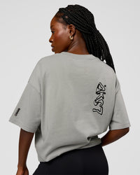 Woman wearing Static Grit Heavyweight Oversized Tee - Alloy-Black | Model:Ellie | Size:XS | Thumbnail Index: 4