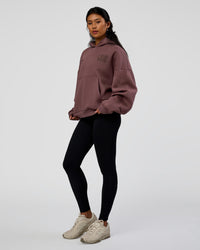 Woman wearing Static Grit Unisex Boxy Hoodie - Cocoa Powder-Hot Chocolate | Model:Loren | Size:XS | Thumbnail Index: 13