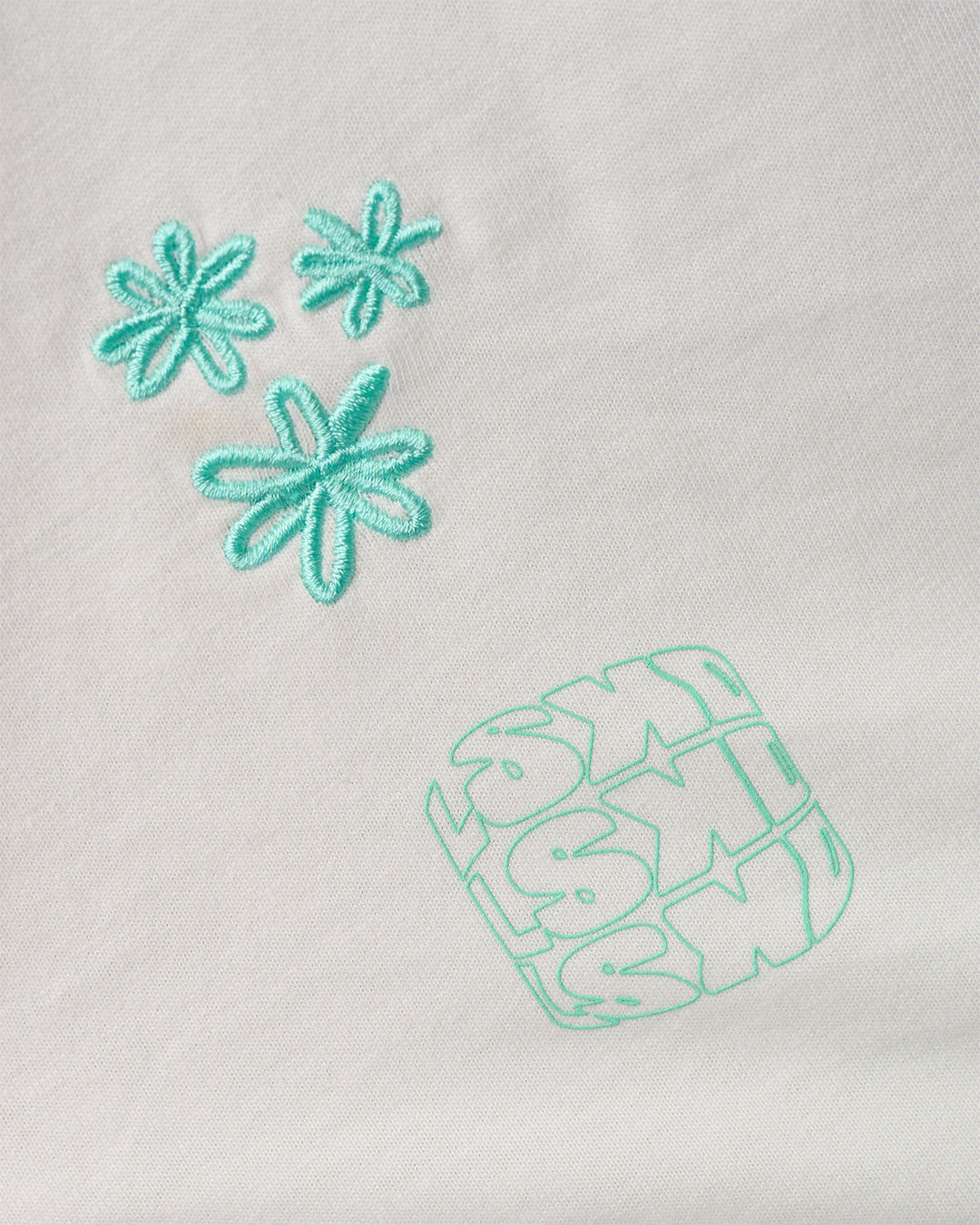 Woman wearing Sticker Heavyweight Oversized Tee - Off White-Jelly Mint | Model:Jordan | Size:XS - view 2