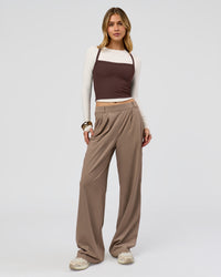 Woman wearing StretchShift Wide Leg Pant - Taupe Ash | Model:Leilani | Size:XS | Thumbnail Index: 1
