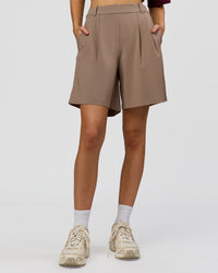 Woman wearing StretchShift Wide Leg Short - Taupe Ash | Model:Leilani | Size:XS | Thumbnail Index: 5