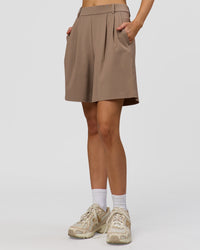 Woman wearing StretchShift Wide Leg Short - Taupe Ash | Model:Leilani | Size:XS | Thumbnail Index: 1